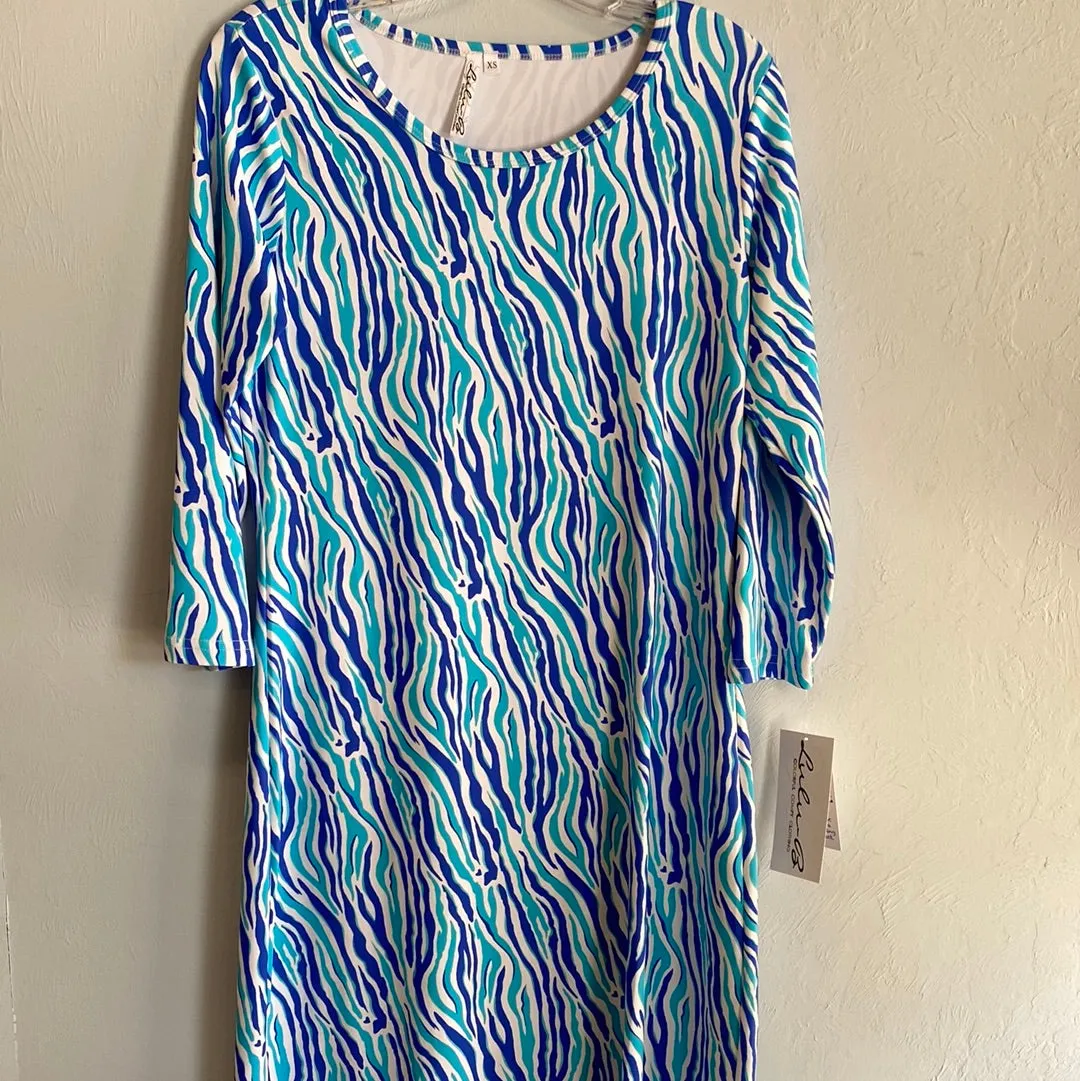 3/4 Sleeve Travel Dress-Vertical Zebra Blues