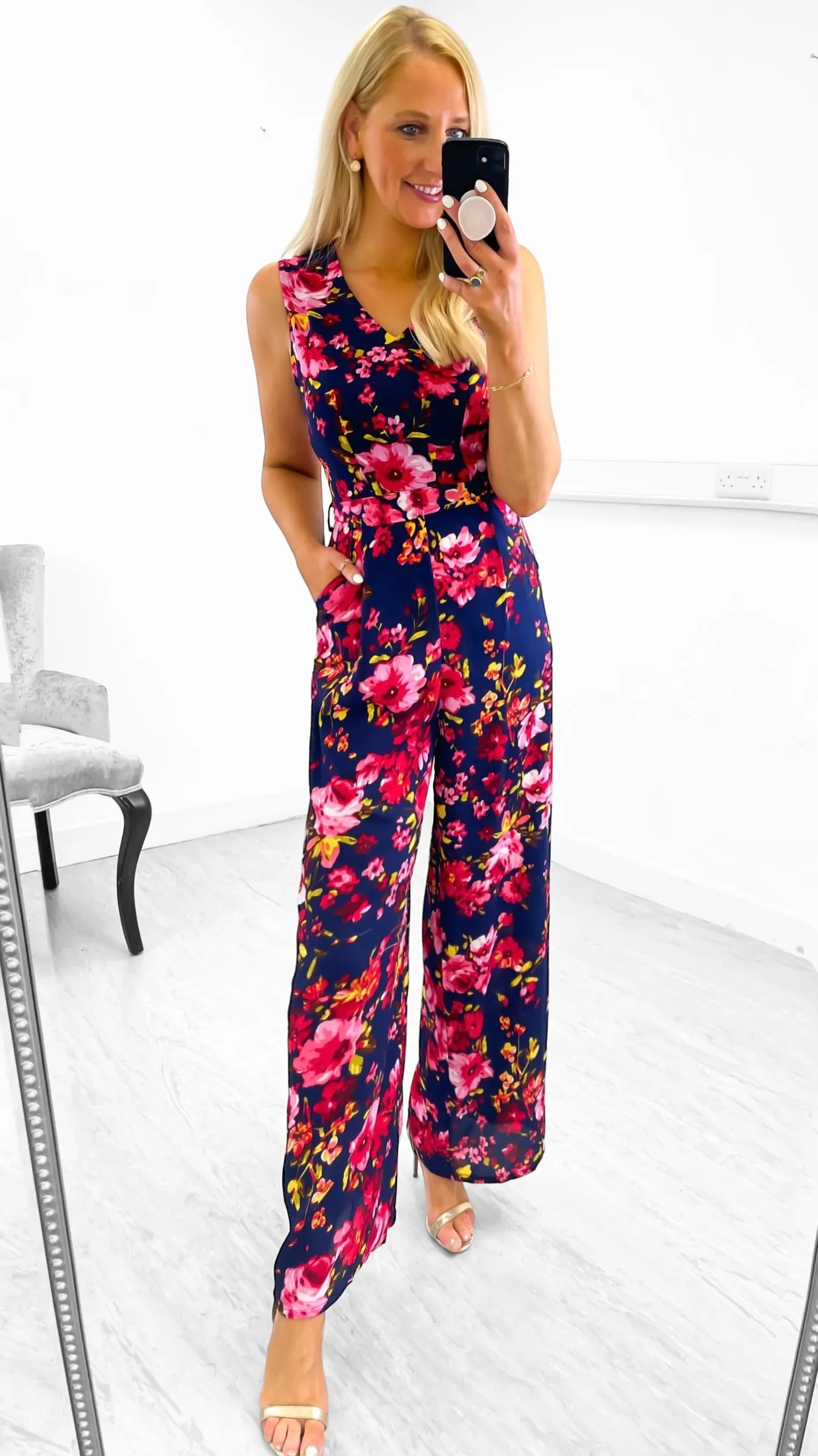 4-A1707 Alesha Navy Floral Jumpsuit