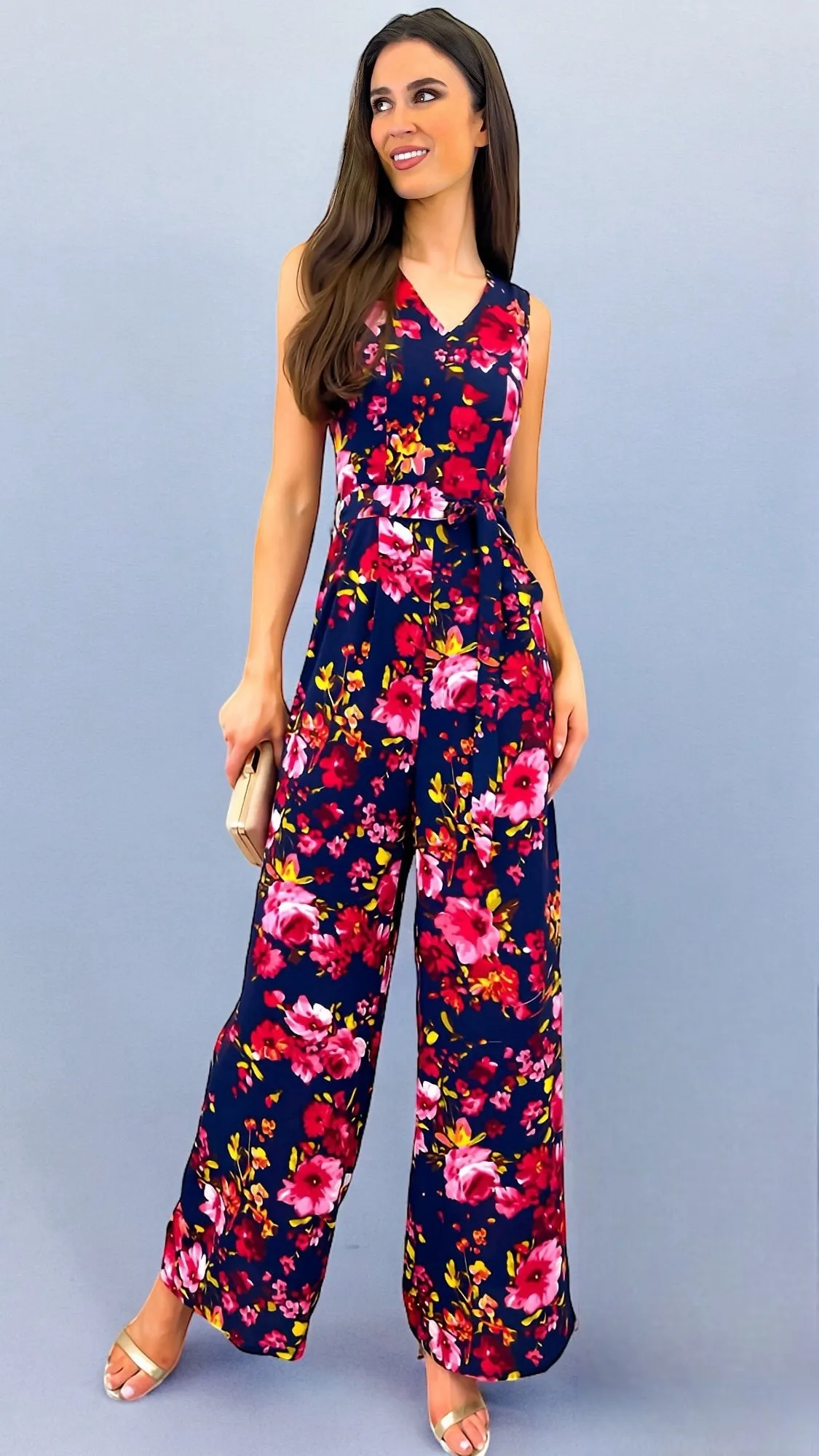 4-A1707 Alesha Navy Floral Jumpsuit