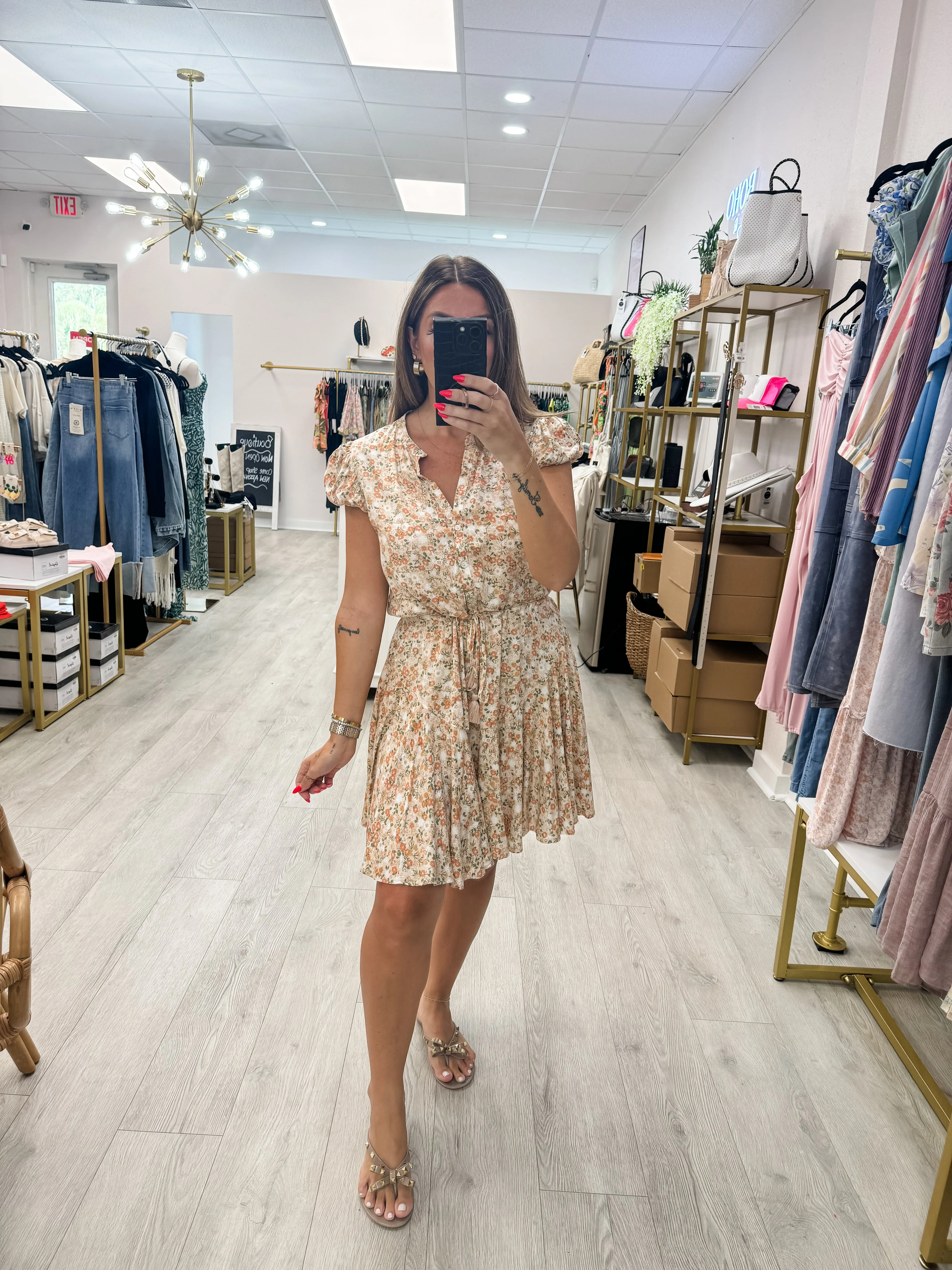 A-Beige Floral Dress