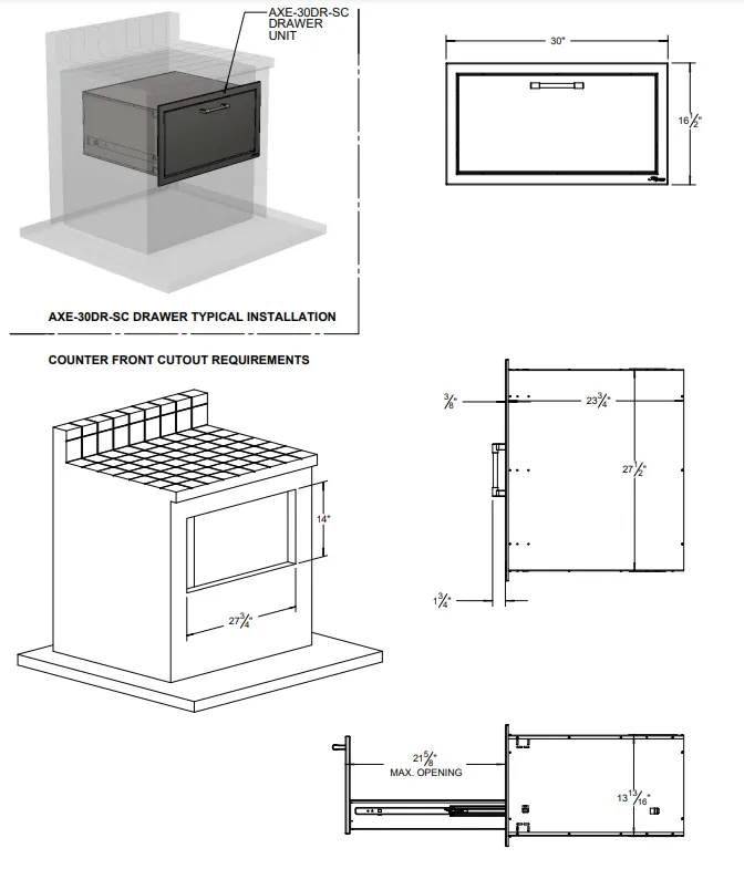 Alfresco 30-Inch Stainless Steel Versa Power Accessory Single Drawer