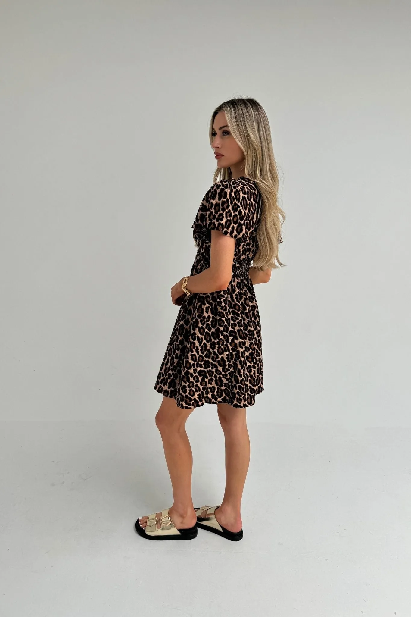 Ally Ruched Detail Dress In Leopard Print