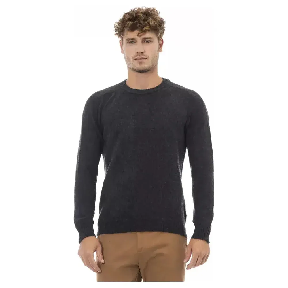 Alpha Studio Black Wool Men Sweater