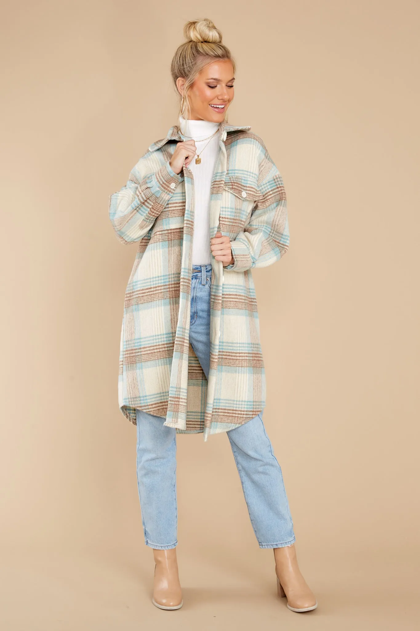 Always Dreaming Mint Multi Plaid Shacket