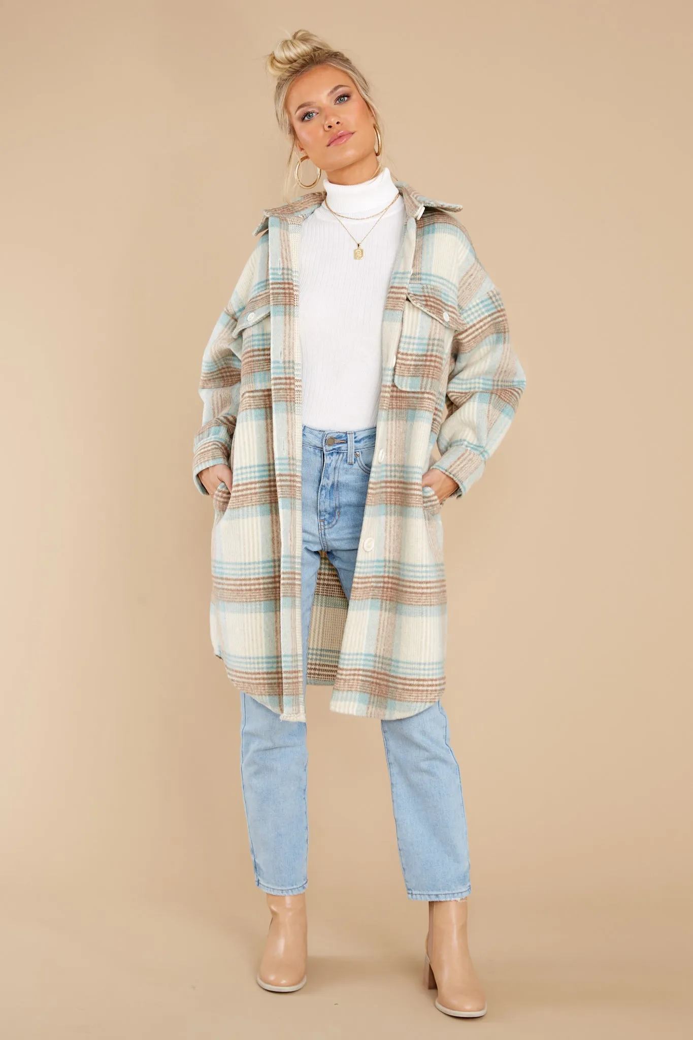 Always Dreaming Mint Multi Plaid Shacket