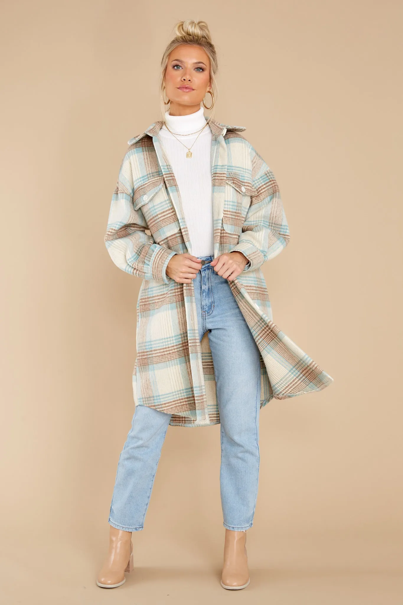 Always Dreaming Mint Multi Plaid Shacket