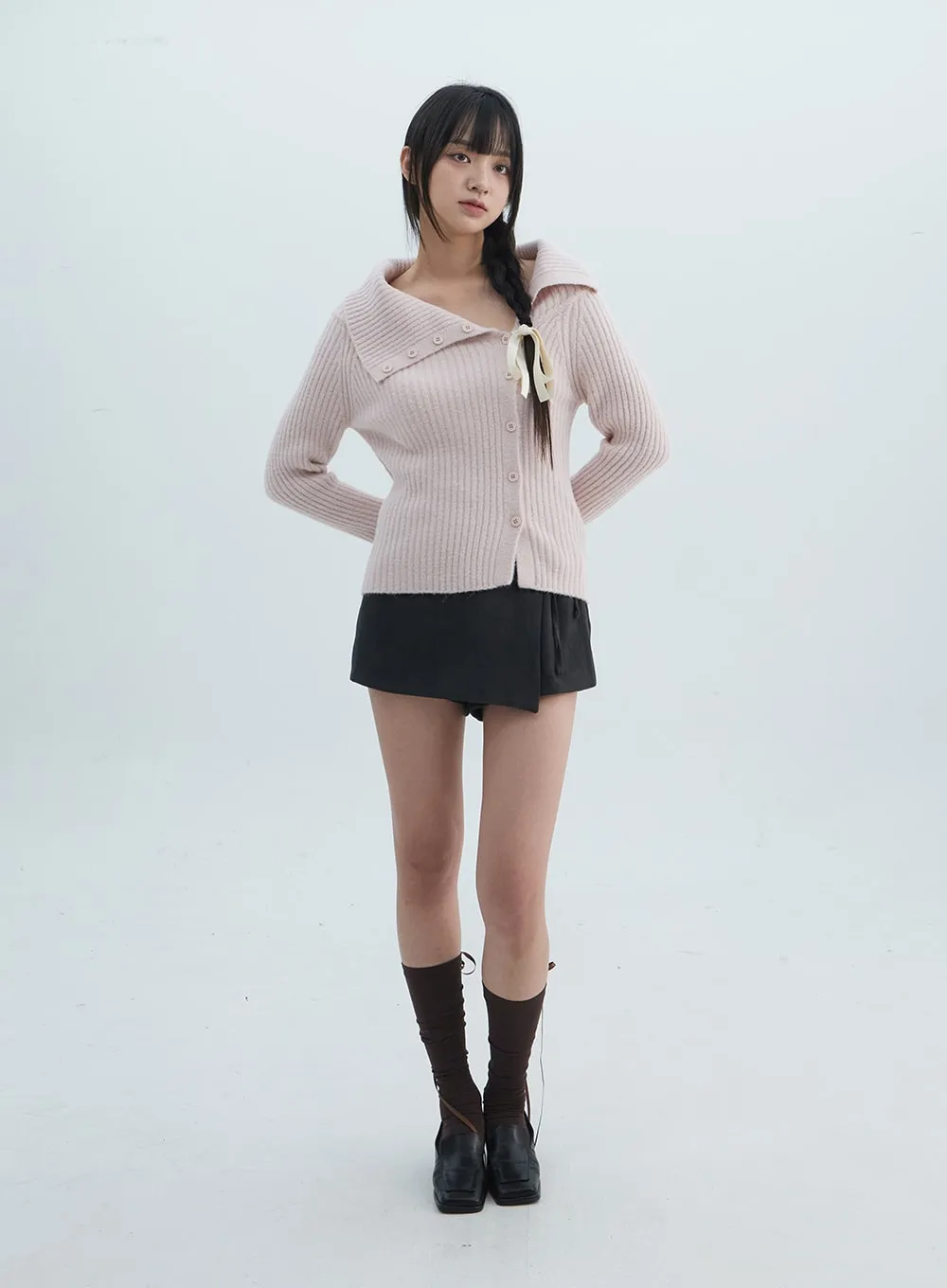 Asymmetrical Button Open Collar Knit Sweater ON313