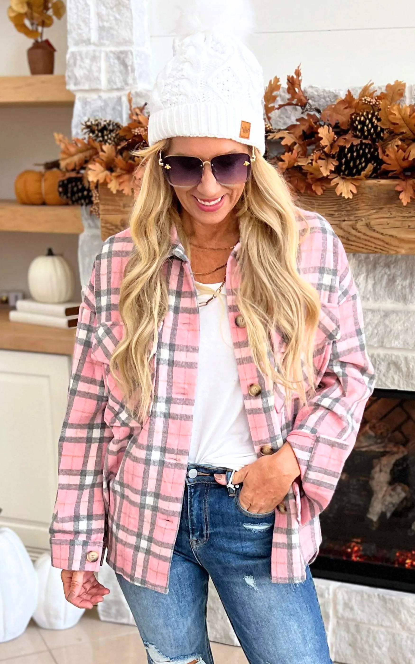 Autumn Rose Plaid Shacket