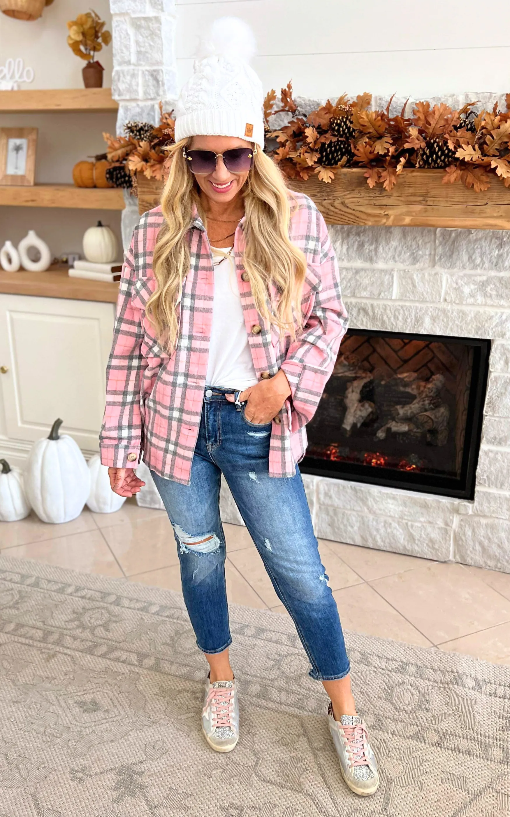 Autumn Rose Plaid Shacket