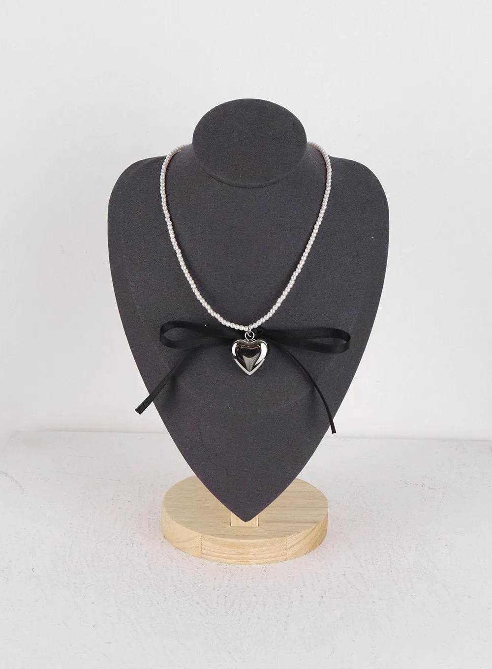 Balletcore Beaded Ribbon Heart Necklace OD327