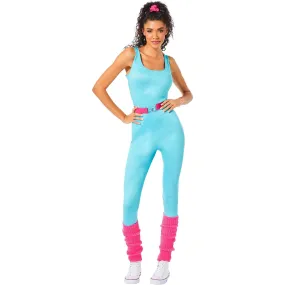 Barbie Aerobic Costume for Adults, Blue Jumpsuit