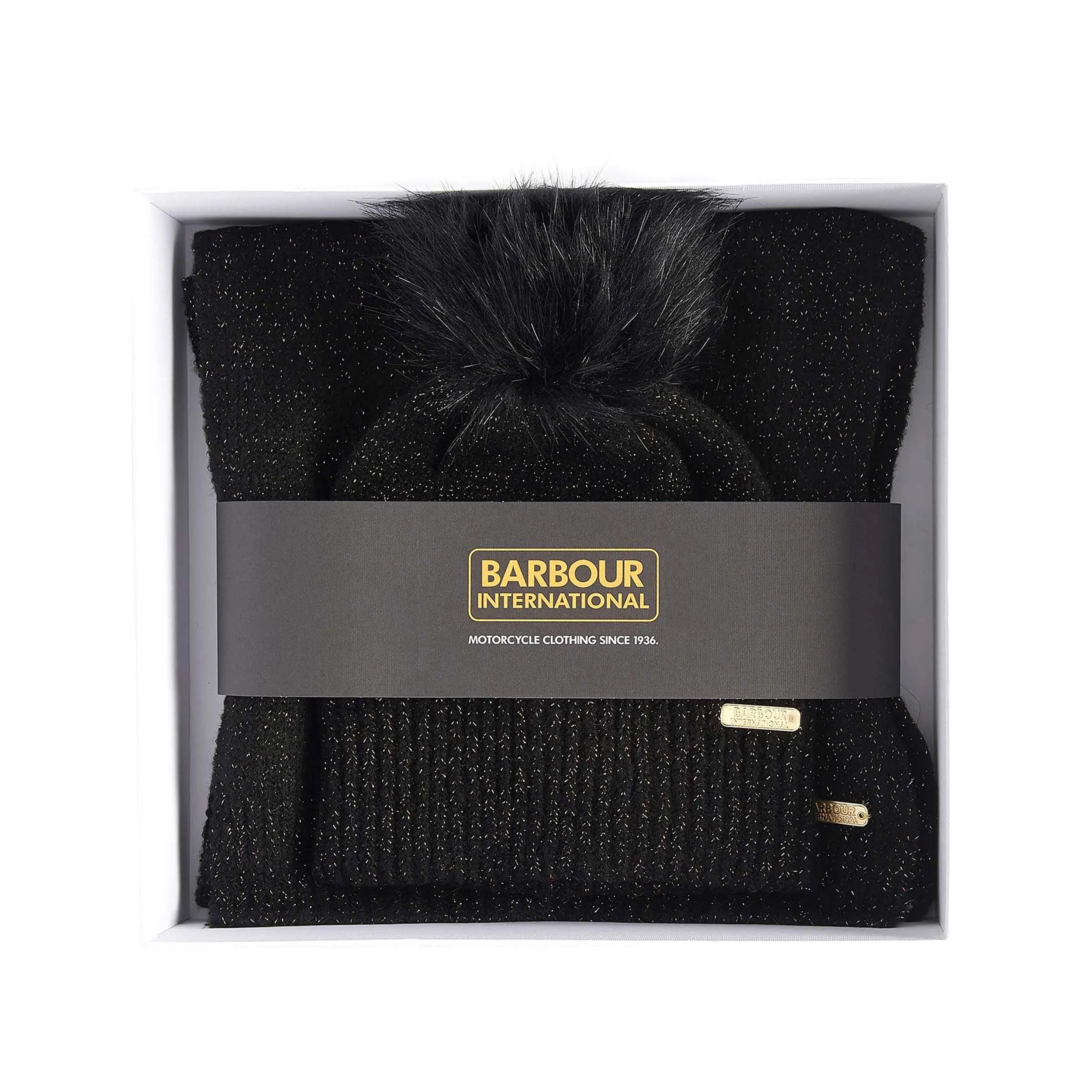 Barbour Sparkle Ladies Beanie & Scarf Gift Set in Black