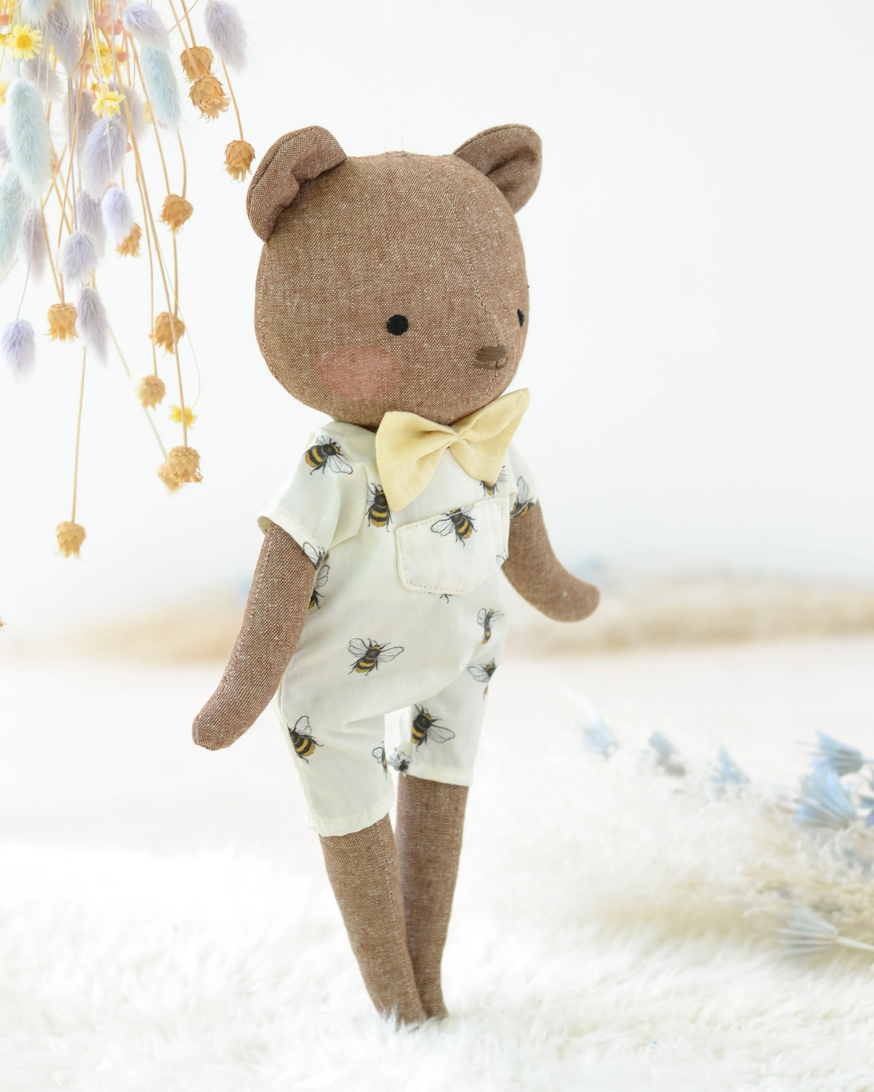 Bear Soft Toy Charlotte | Bee Jumpsuit with Bowtie