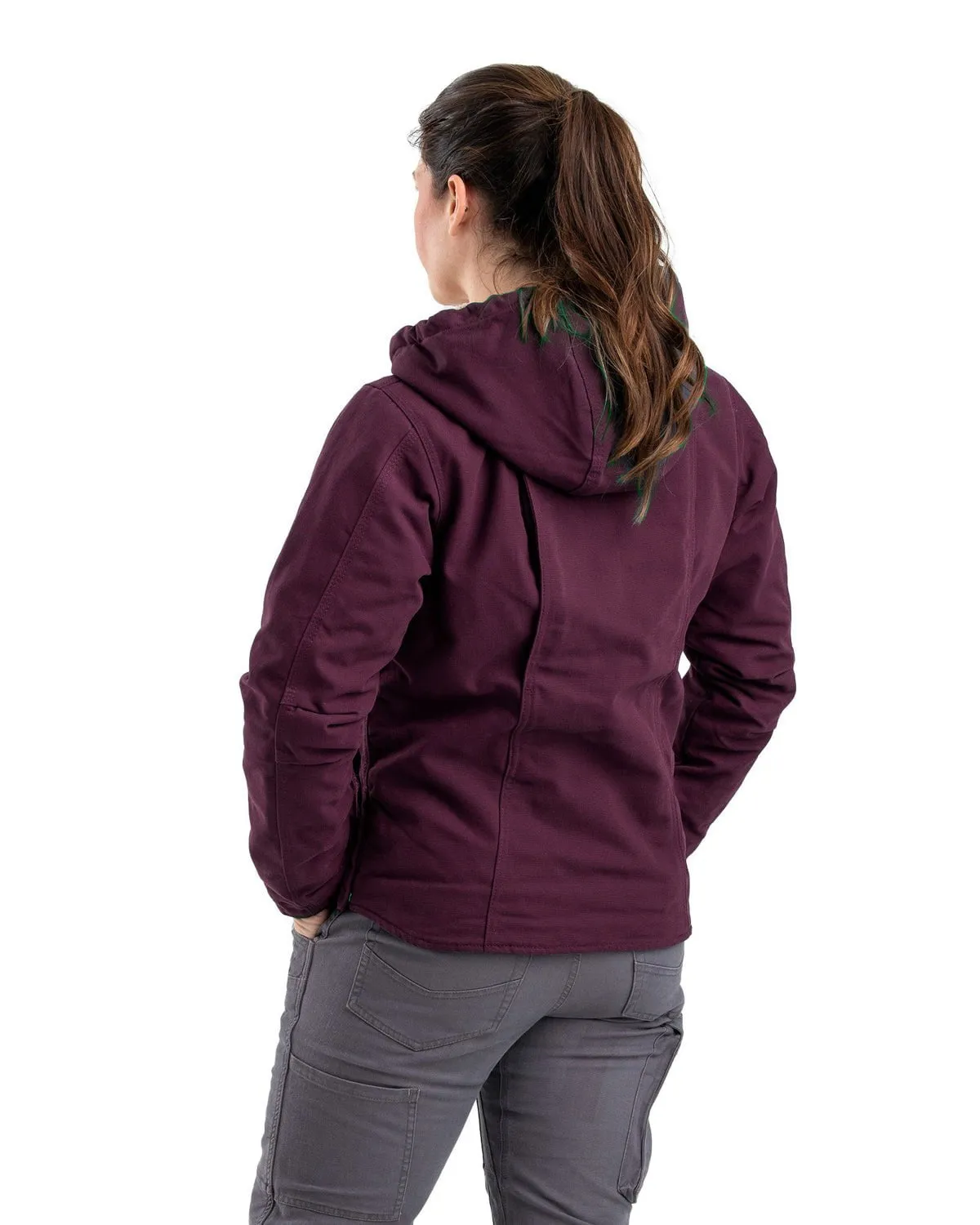 Berne Apparel Womens Sherpa-Lined Duck Hooded Plum 100% Cotton Jacket