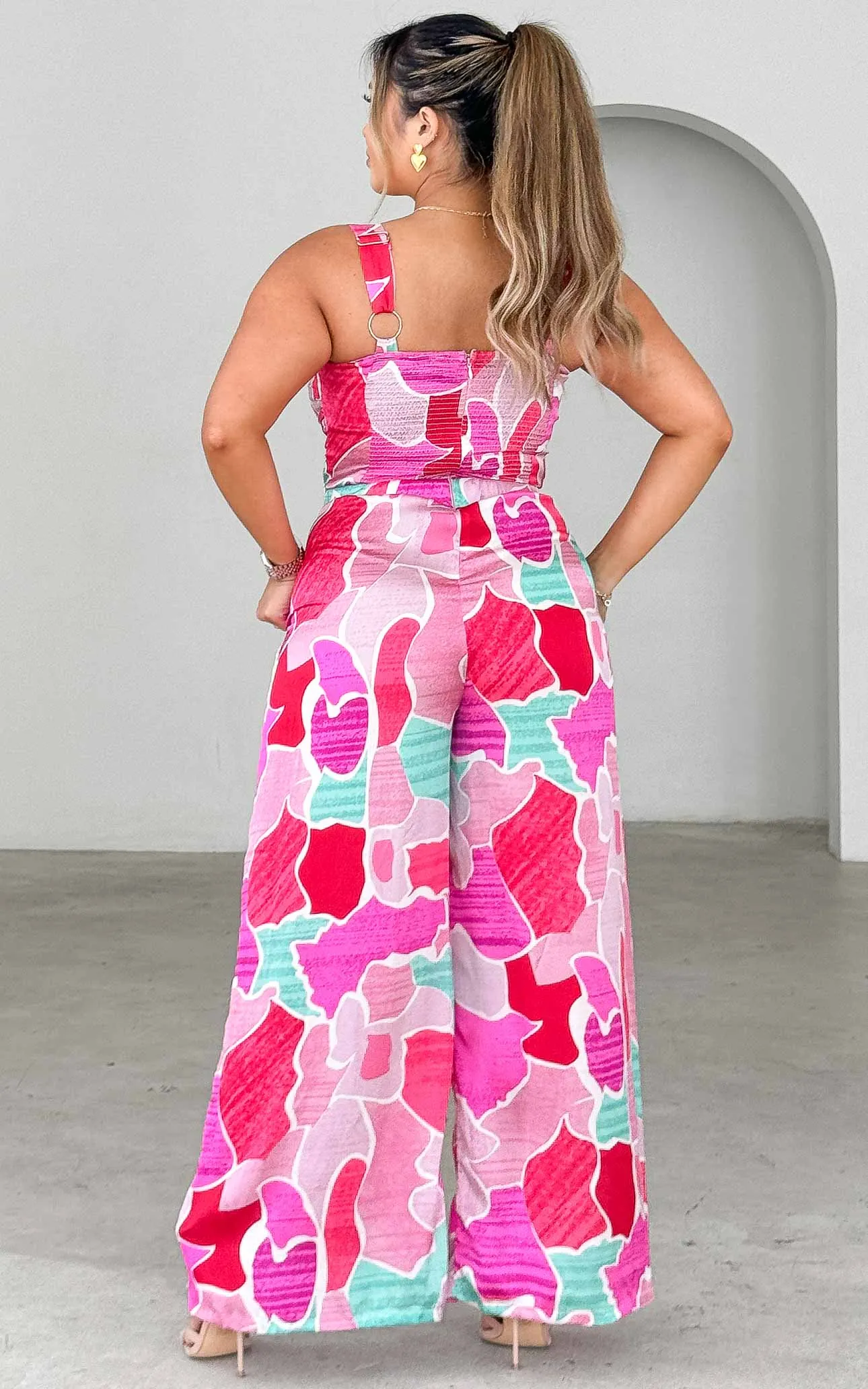 Better Days Wide Leg Jumpsuit - Pink Print