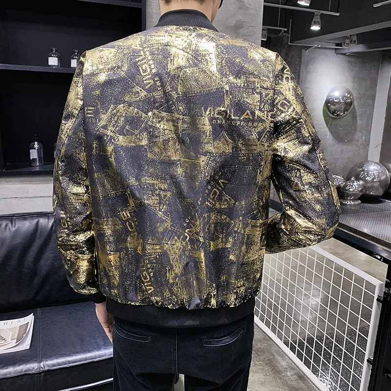 Black Gold Shimmer Print Men Bomber Jacket