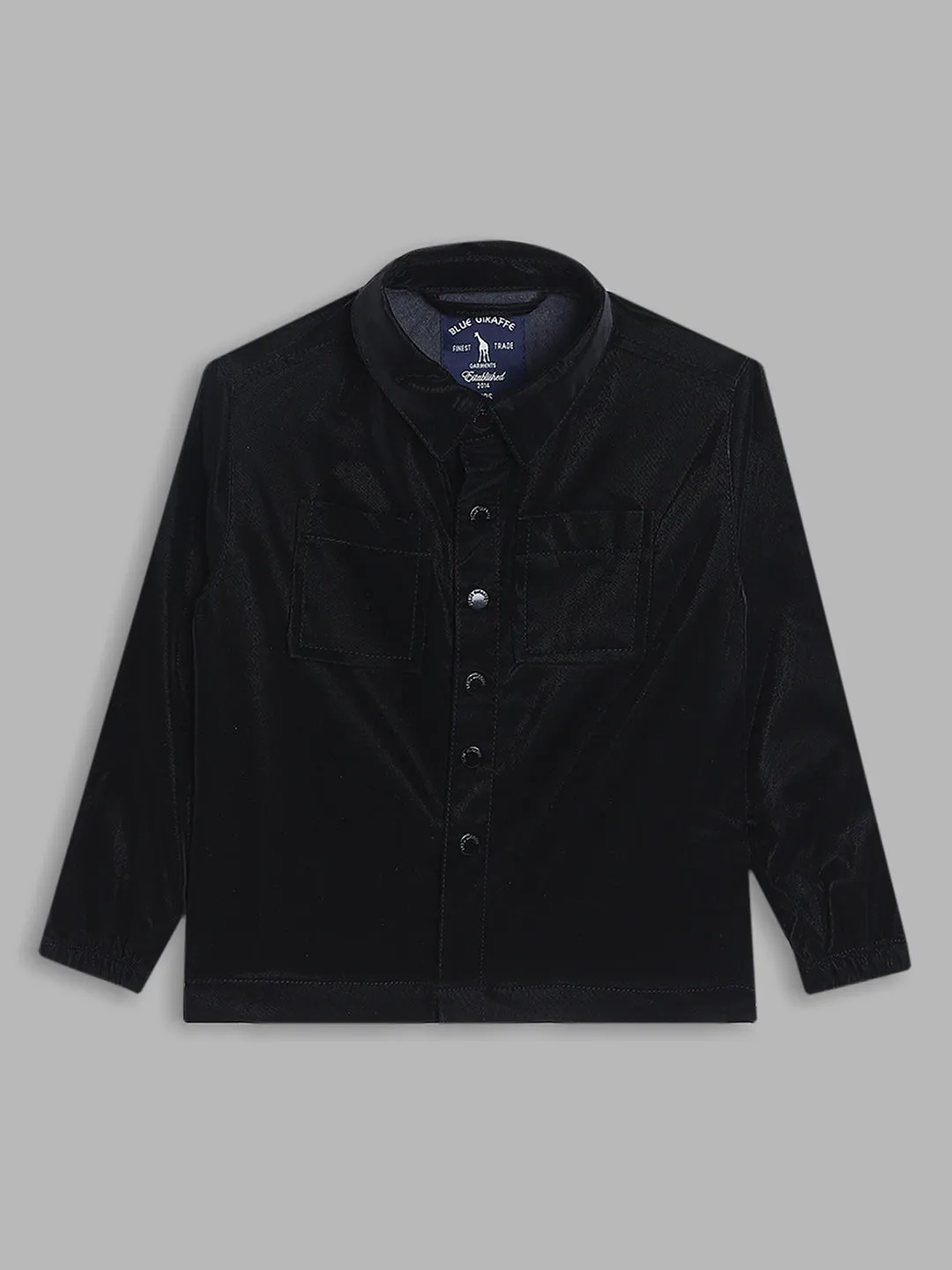 Blue Giraffe Boys Black Solid Collar Jacket