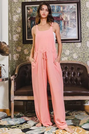 BucketList O-ring & Strap Wide Leg Jumpsuit in Coral