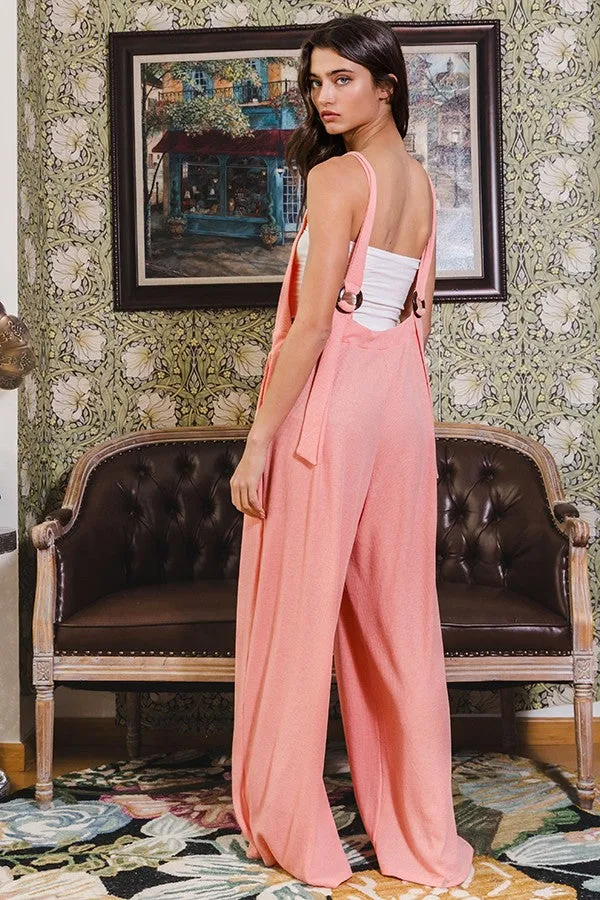 BucketList O-ring & Strap Wide Leg Jumpsuit in Coral