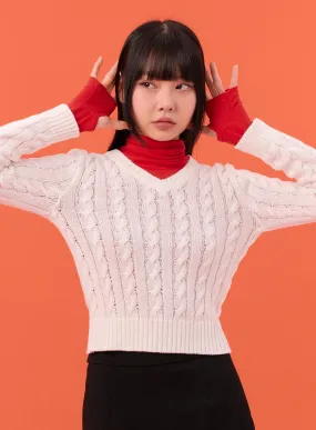 Cable Knit V-Neck Sweater IN301