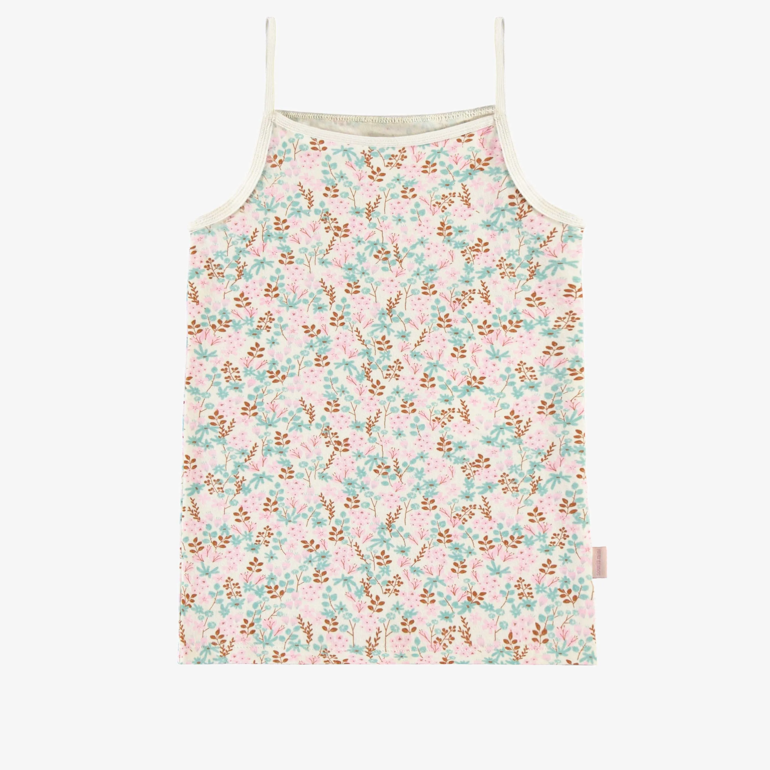 Camisole crème à motifs fleuris en jersey extensible, enfant || Cream camisole with floral all over print in stretch jersey, child