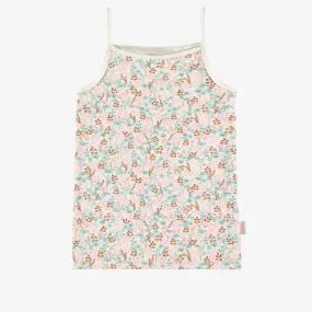 Camisole crème à motifs fleuris en jersey extensible, enfant || Cream camisole with floral all over print in stretch jersey, child