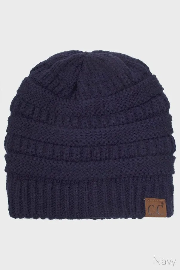 C.C Knit Beanie Fuzzy Lining Navy