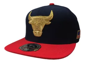 Chicago Bulls Mitchell & Ness Navy Red Gold Fitted Flat Bill Hat Cap (7 3/8)