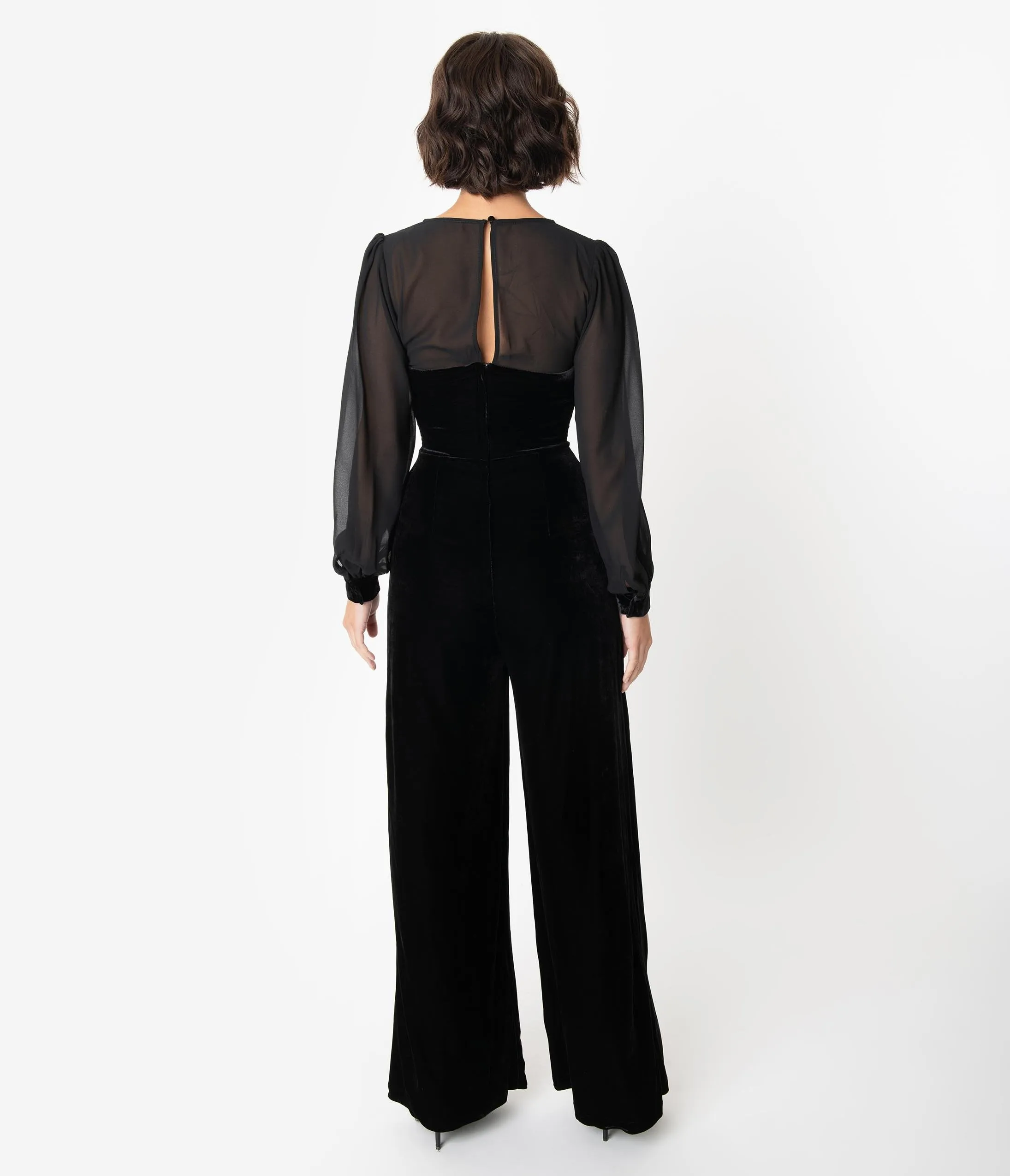 Collectif Black Velvet Long Sleeve Arionna Jumpsuit