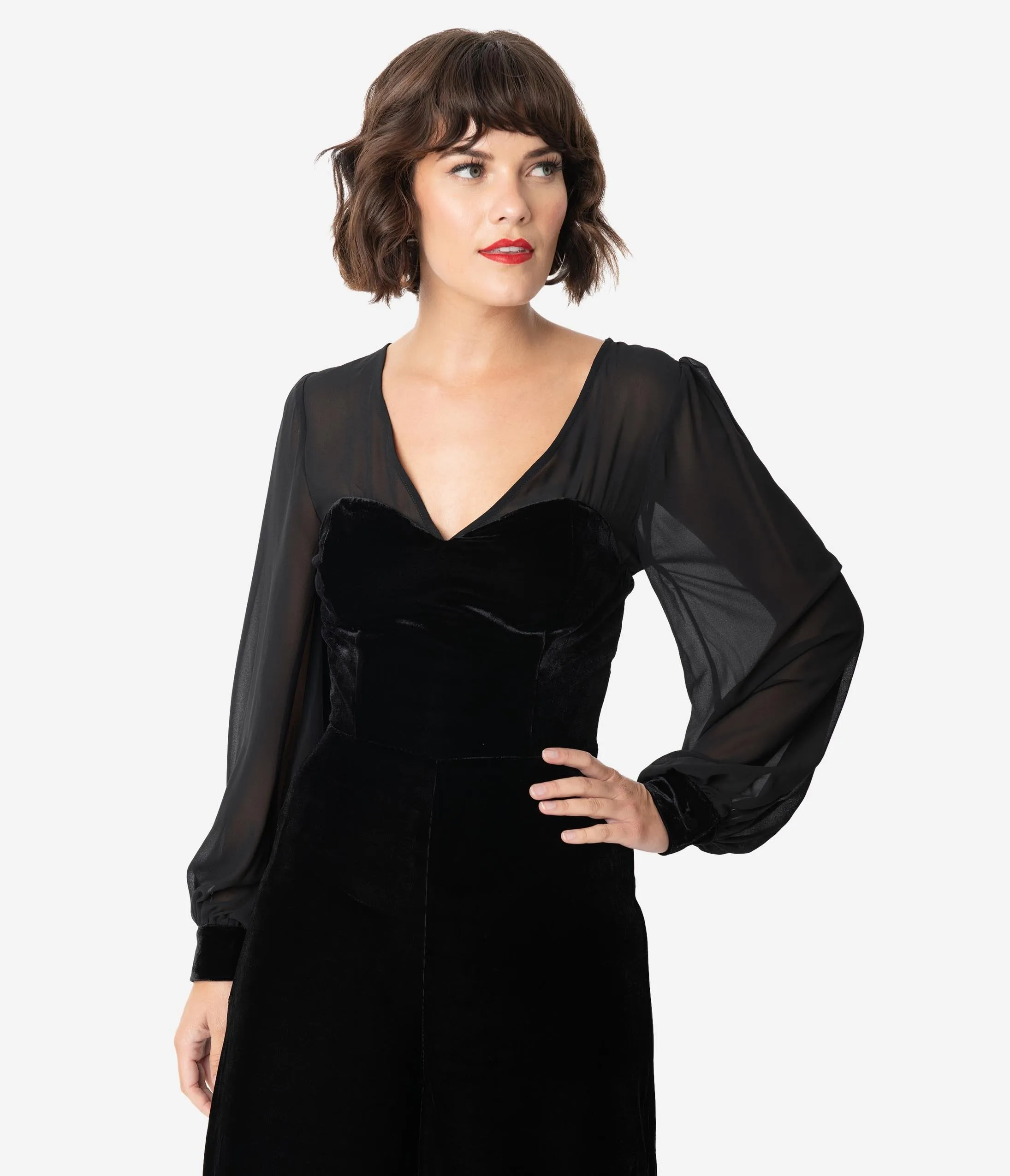 Collectif Black Velvet Long Sleeve Arionna Jumpsuit