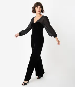 Collectif Black Velvet Long Sleeve Arionna Jumpsuit