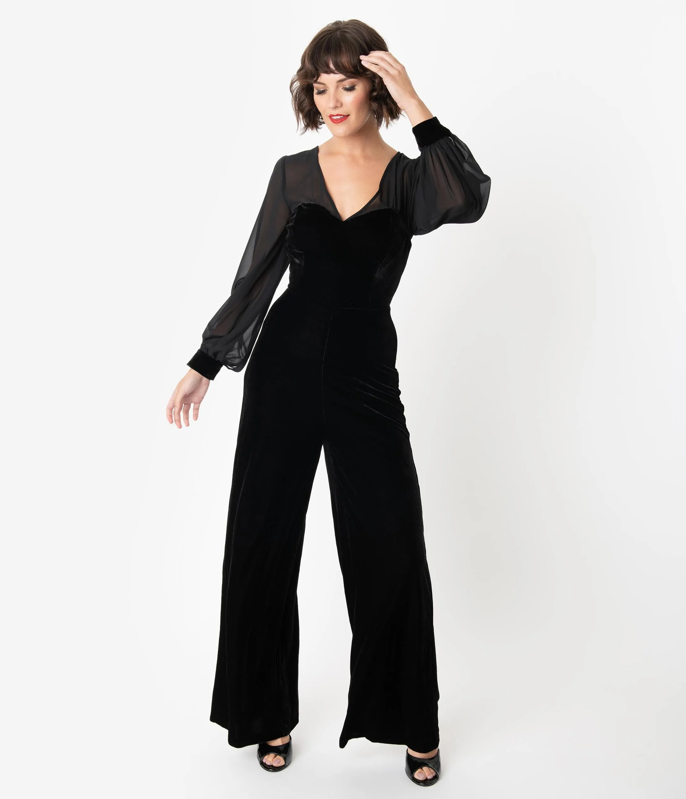 Collectif Black Velvet Long Sleeve Arionna Jumpsuit