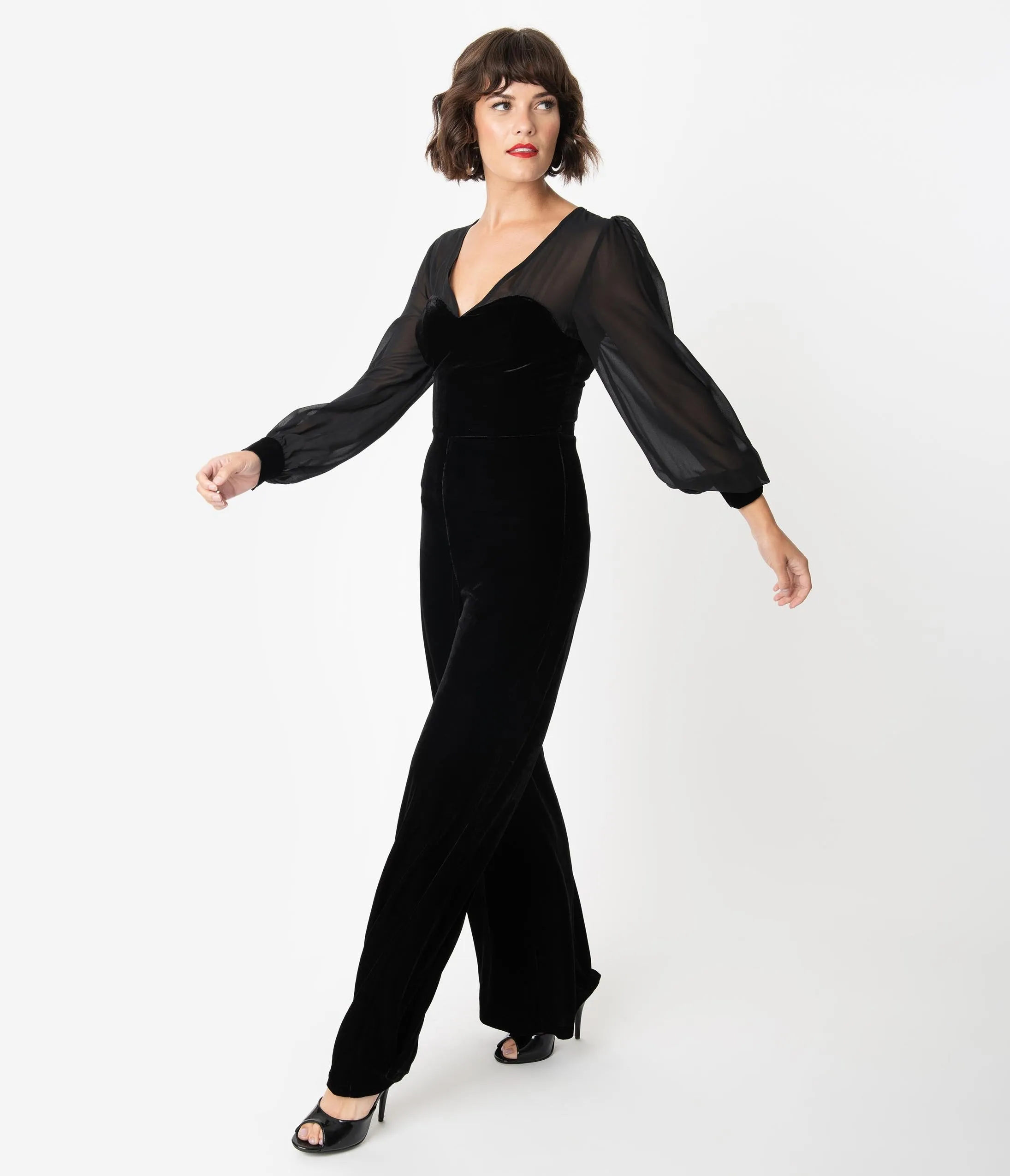 Collectif Black Velvet Long Sleeve Arionna Jumpsuit