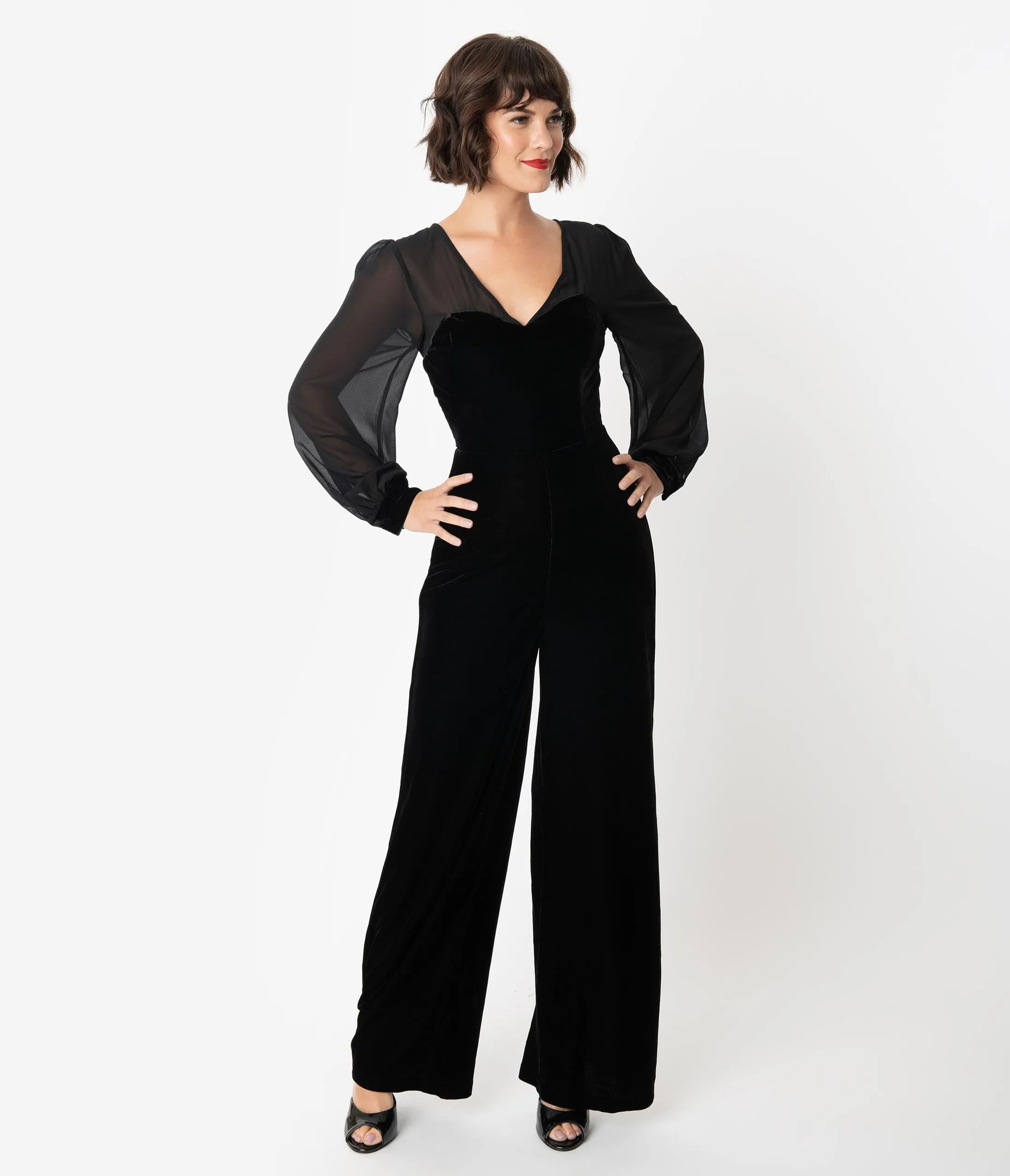 Collectif Black Velvet Long Sleeve Arionna Jumpsuit