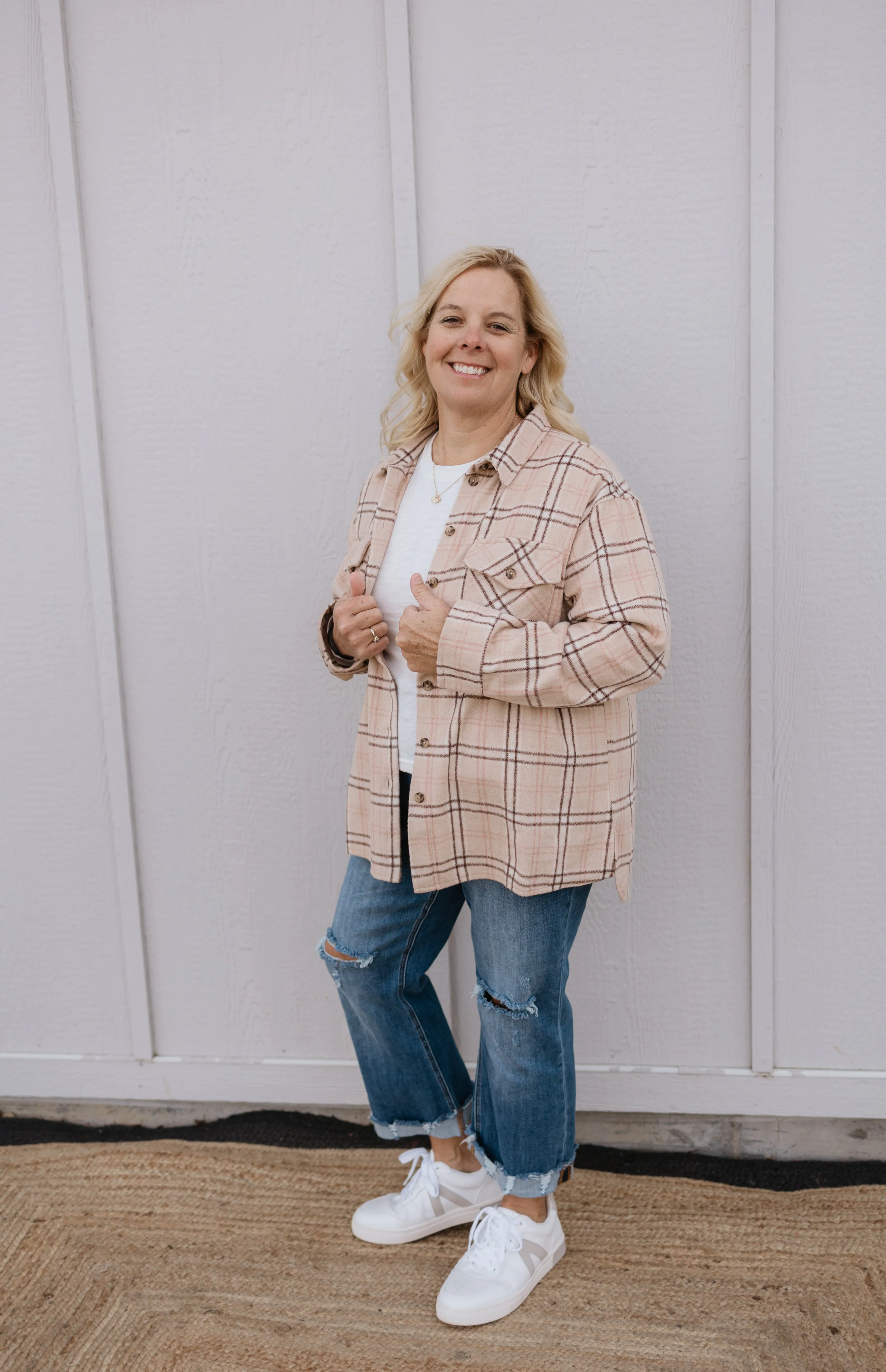 CORYN CURVY PLAID BUTTON DOWN SHACKET