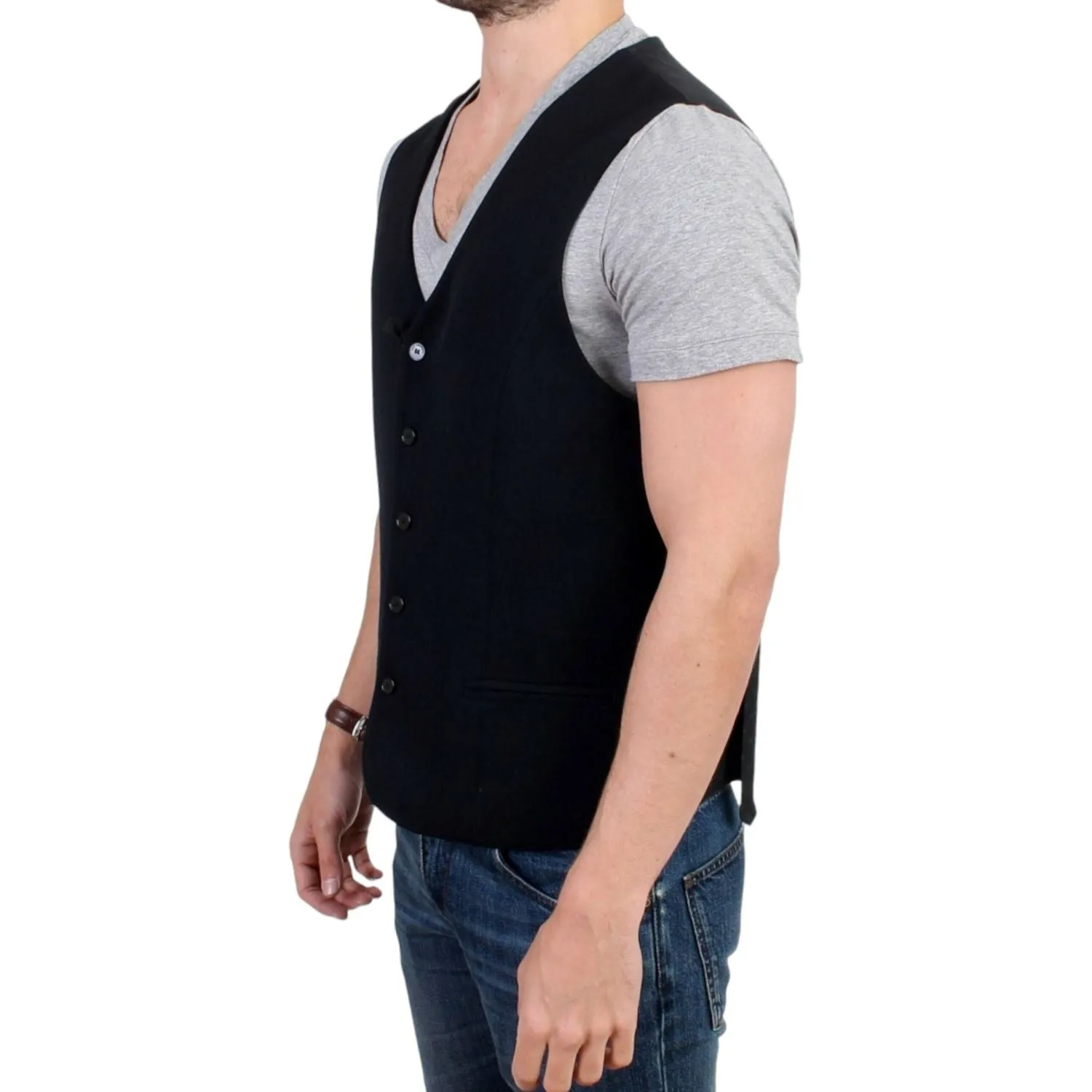 Costume National Elegant Black Wool Blend Casual Vest