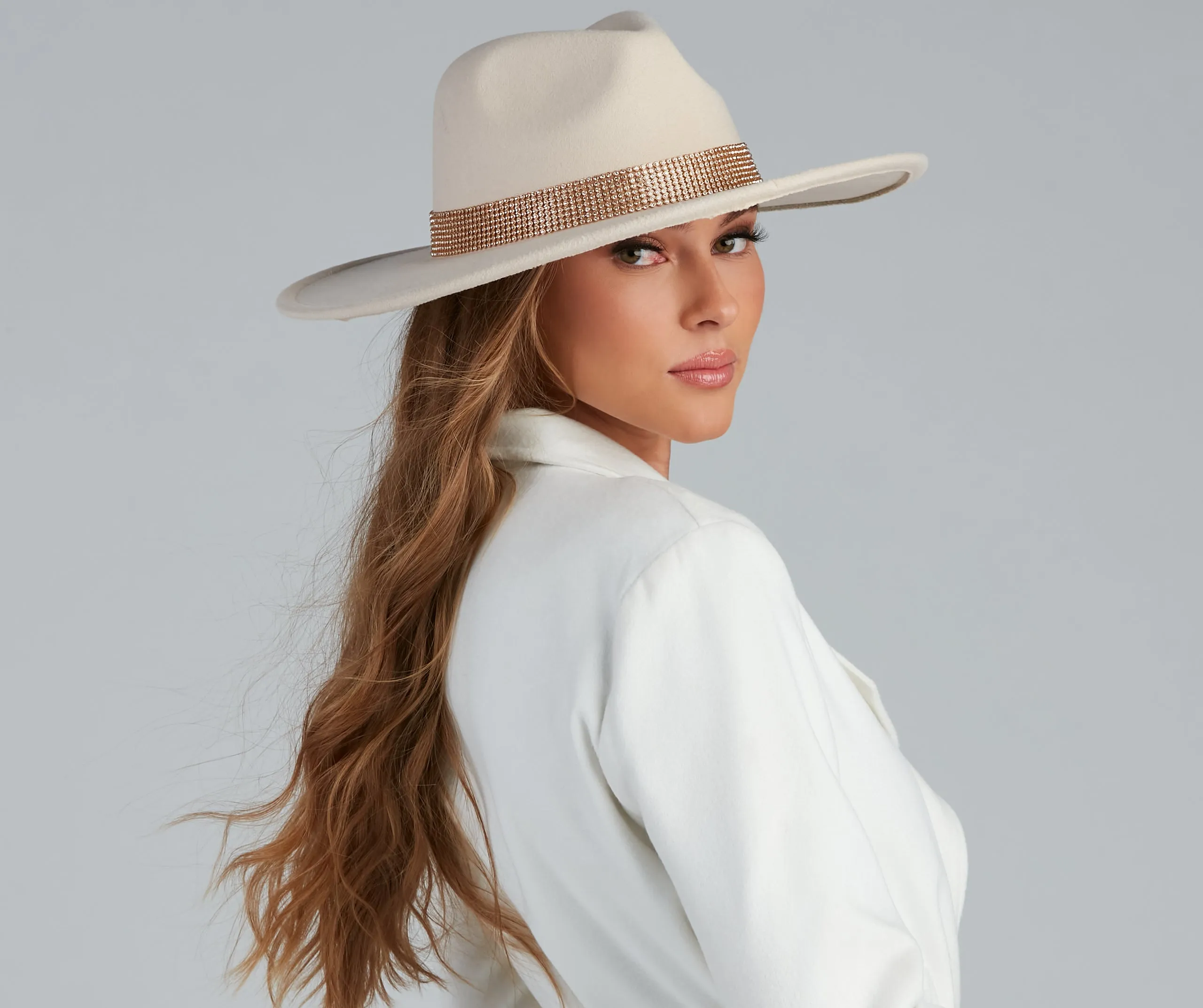 Country Girl Faux Wool Rhinestone Panama Hat