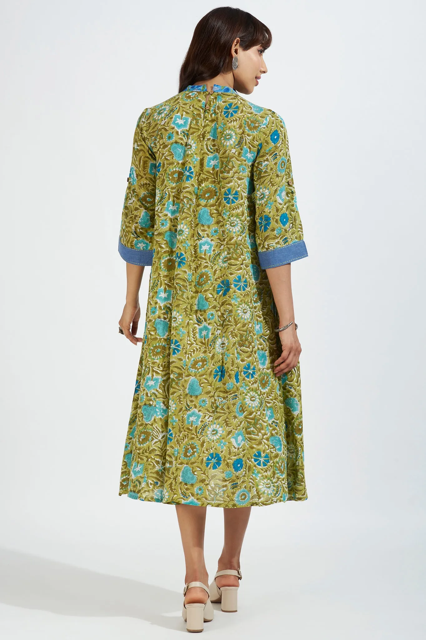 crew neck gather dress - minty meadows & blossom breeze