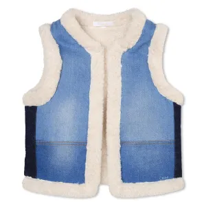 Denim Colorblock Shearling Vest