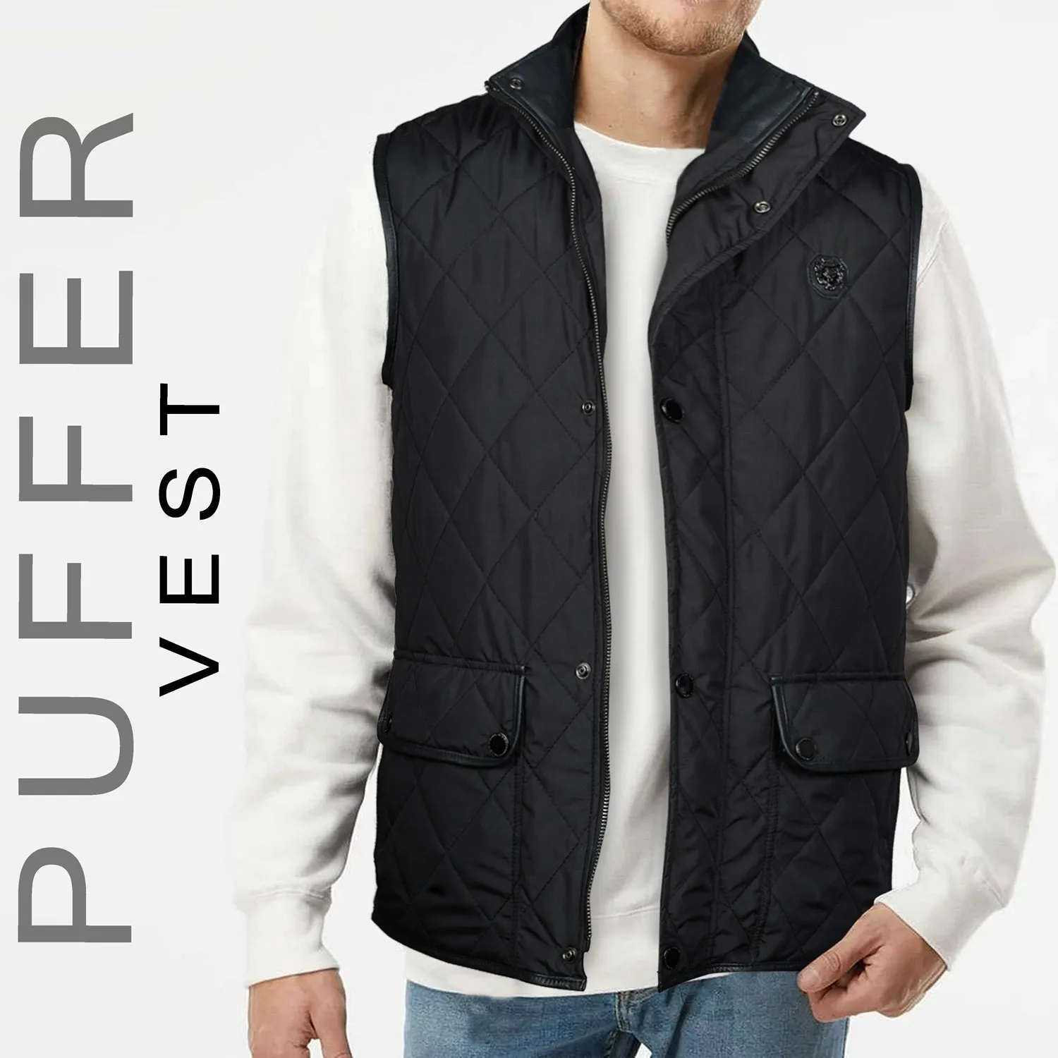 Diamond Stitched Black Puffer Vest