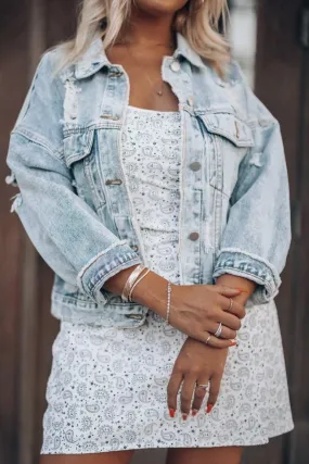 Distressed Cowgirl Drop Shoulder Denim Jacket