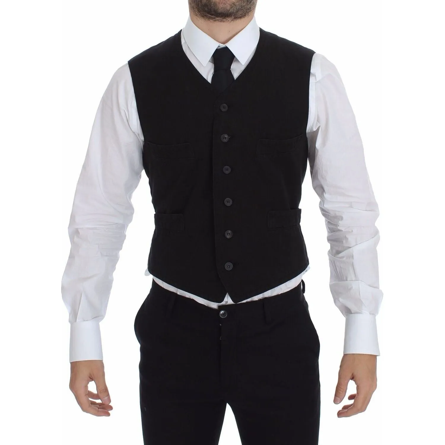 Dolce & Gabbana Elegant Black Cotton Blend Dress Vest