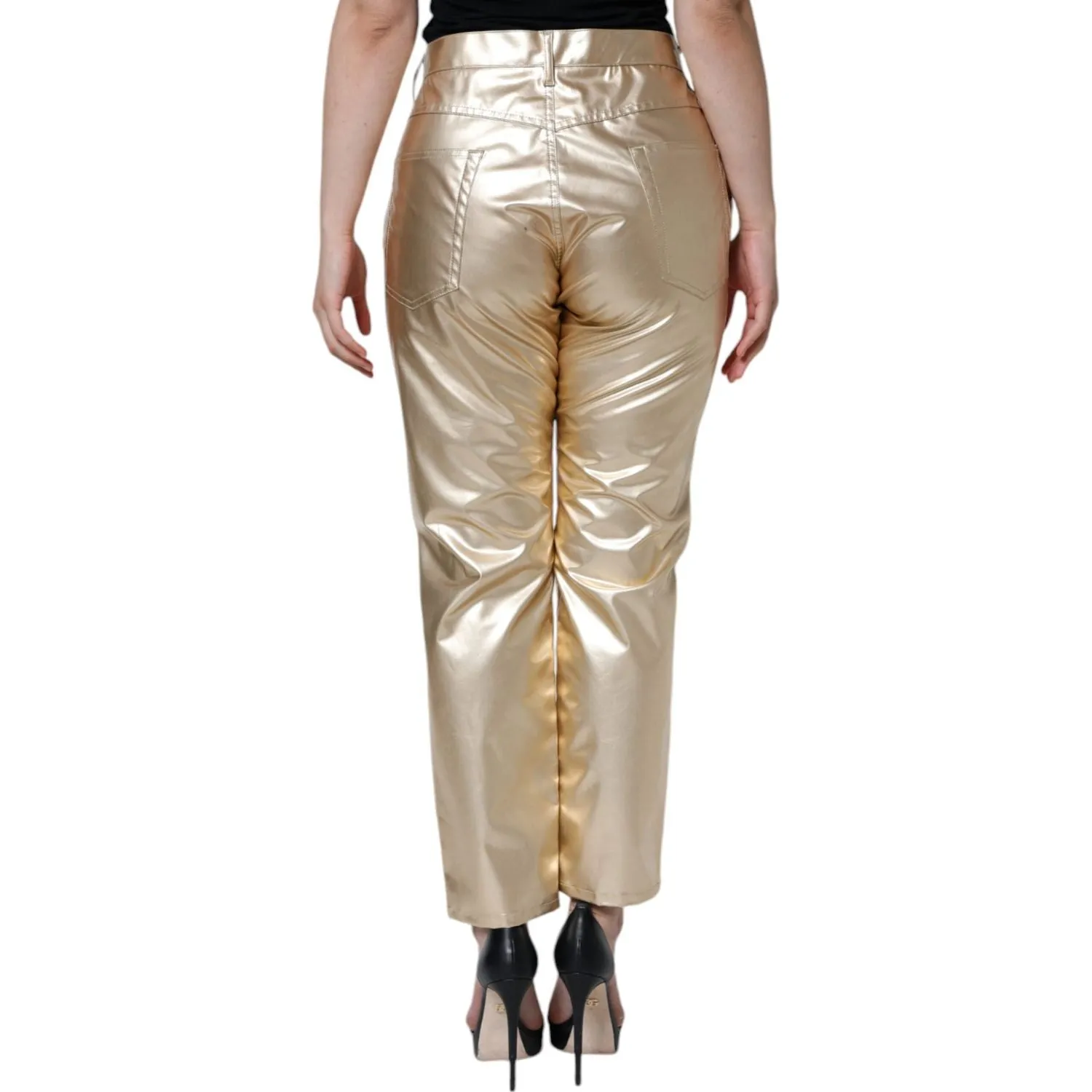 Dolce & Gabbana Metallic Gold Polyester Tapered Pants