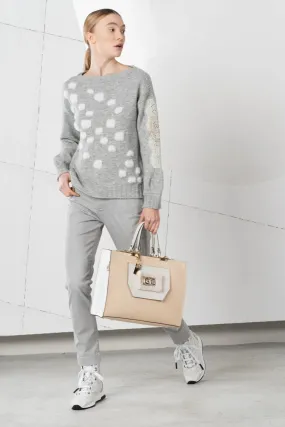 Elisa Cavaletti Grey melange sweater with jacquard polka dots