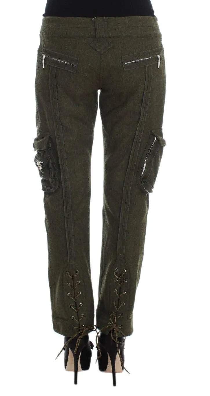 Ermanno Scervino Green Wool Blend Loose Fit Cargo Pants