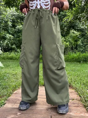 Flap Pocket Non-Stretch Drawstring Waist Pant