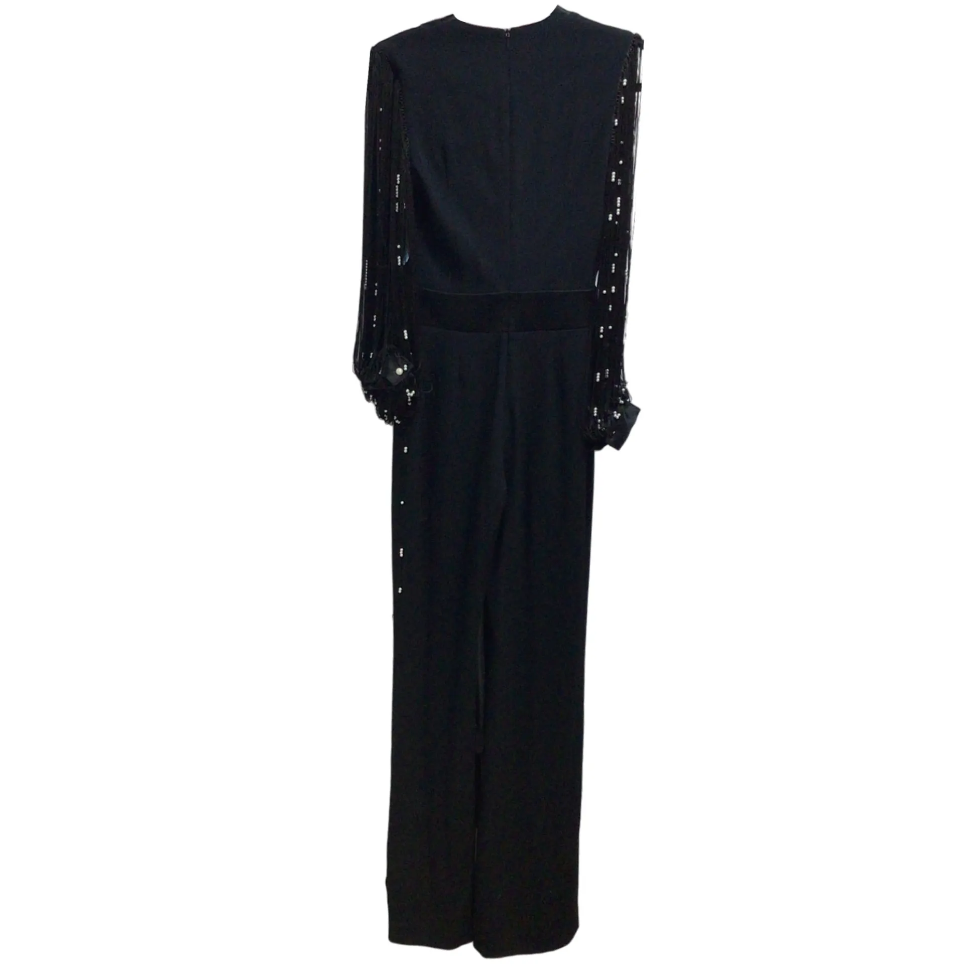 Galvan London Black Pearl Beaded Fringed Crepe Infinity Jumpsuit