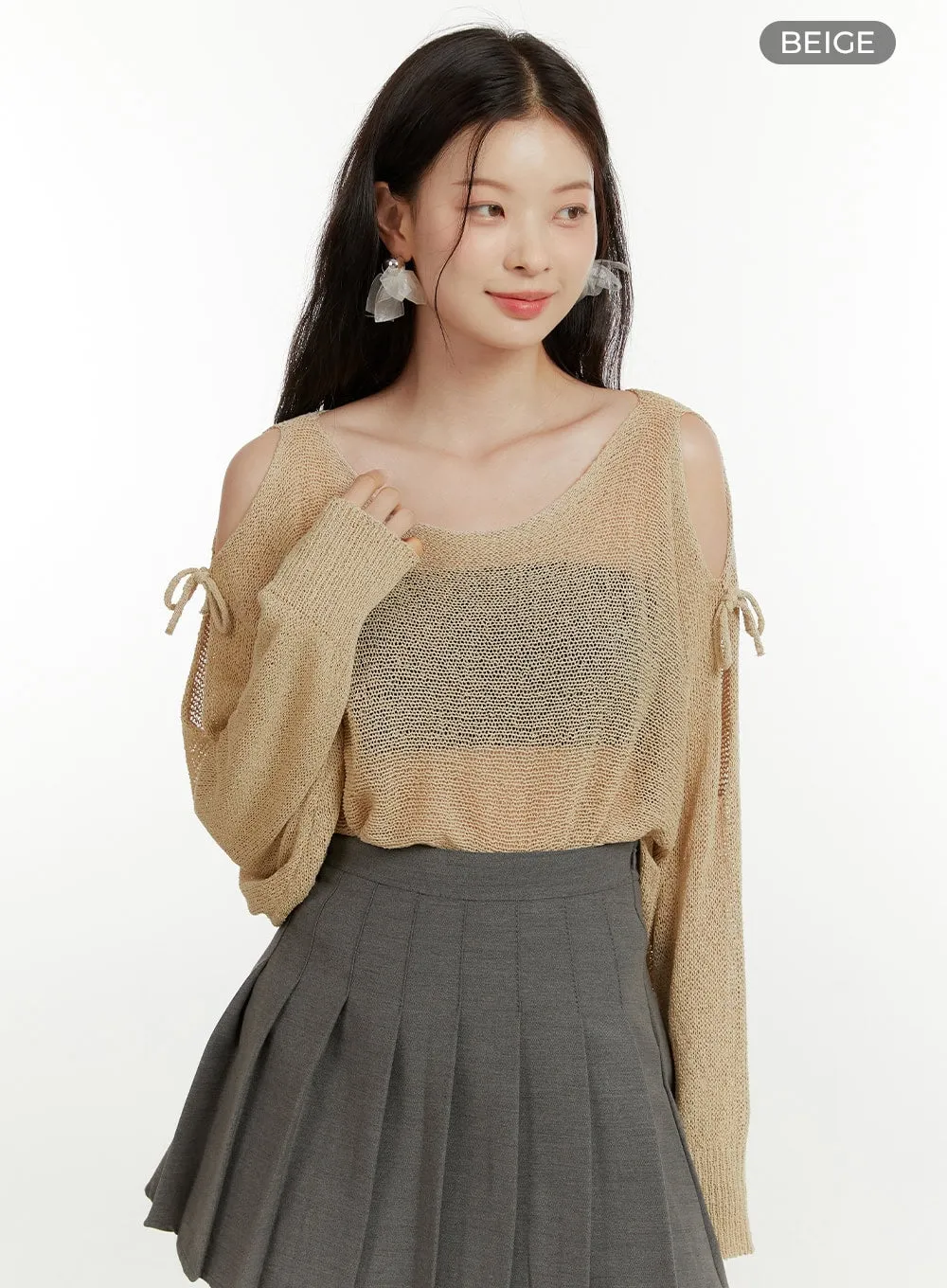 Hollow Out Side Ribbon Knit Sweater OU419