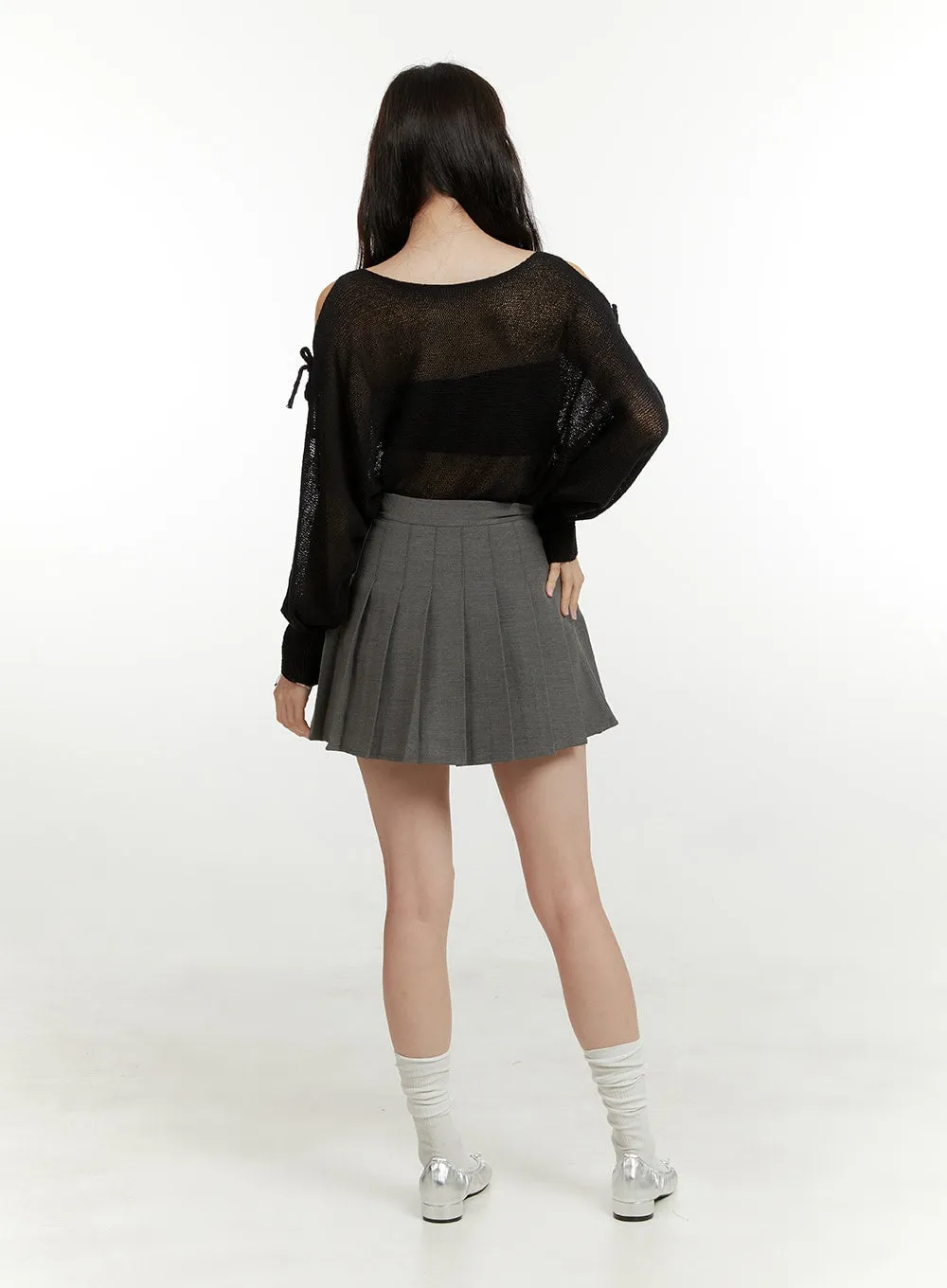 Hollow Out Side Ribbon Knit Sweater OU419