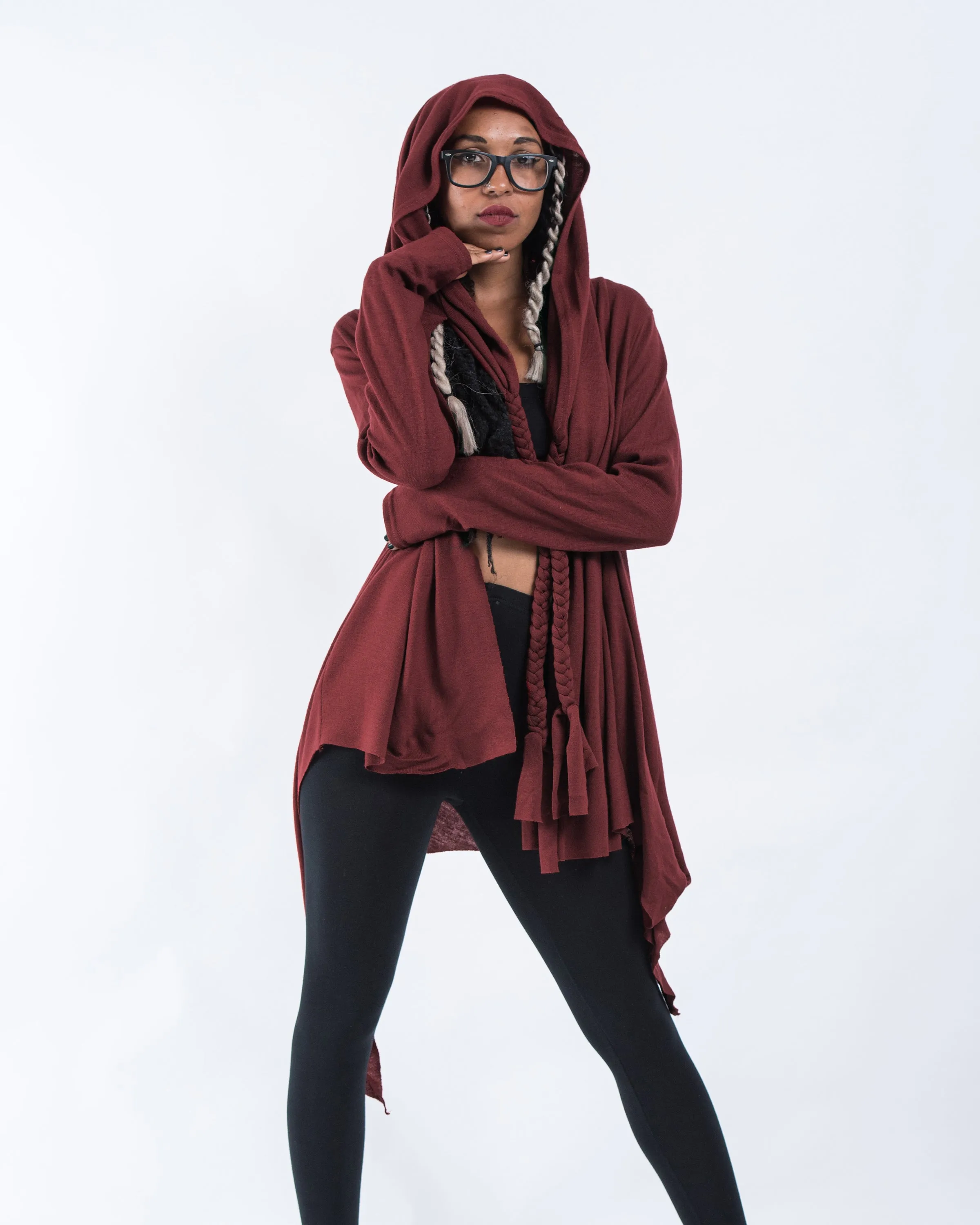 Hooded Cardigan in Maroon